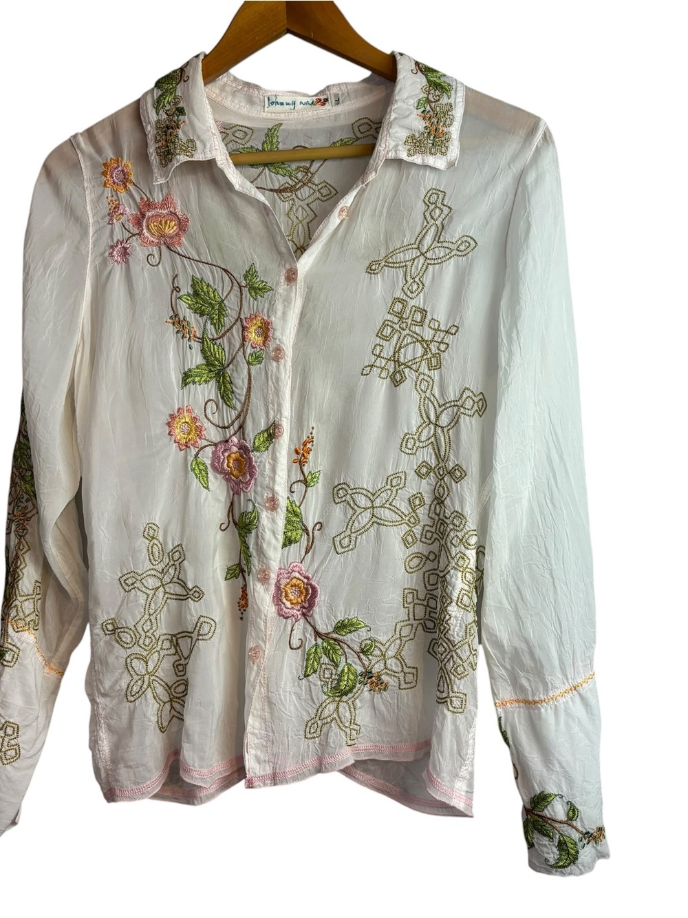 Johnny was button down shirt embroidered Blouse size L - Picture 4 of 7